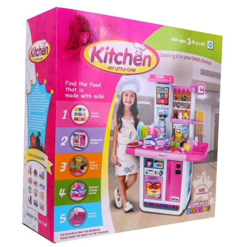 Obrovská ružová Kuchyňa pre deti 3+ Interaktívne horáky + Kohútik s vodou + Zvukový panel + Príslušenstvo