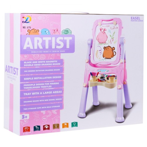 Veľká Dvojstranná Tabuľa pre deti 3+ Ružová + Kriedová magnetická doska + Príslušenstvo