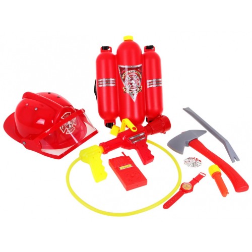 Veľká sada Hasiča 10 el. pre deti 3+ Oblek + Prilba + Hasičský prístroj + Vysielačka
