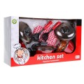Červená kuchárska sada pre deti 3+ Hrnce + Kuchynské náradia + Napodobeniny jedla 22 ks.