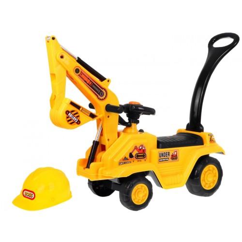 Odrážadlo Tlačná rukoväť Bager pre deti + Pohyblivá lopata + Klaxon + Skrytý Nočník + Prilba