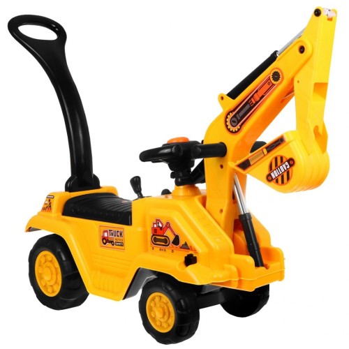 Odrážadlo Tlačná rukoväť Bager pre deti + Pohyblivá lopata + Klaxon + Skrytý Nočník + Prilba
