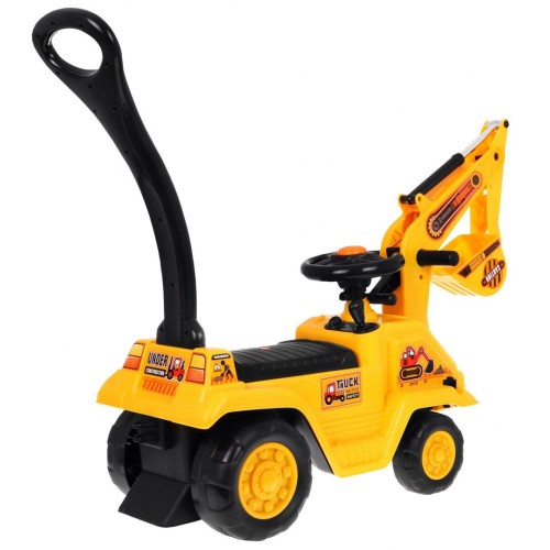 Odrážadlo Tlačná rukoväť Bager pre deti + Pohyblivá lopata + Klaxon + Skrytý Nočník + Prilba