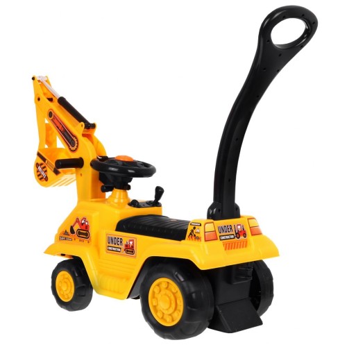 Odrážadlo Tlačná rukoväť Bager pre deti + Pohyblivá lopata + Klaxon + Skrytý Nočník + Prilba