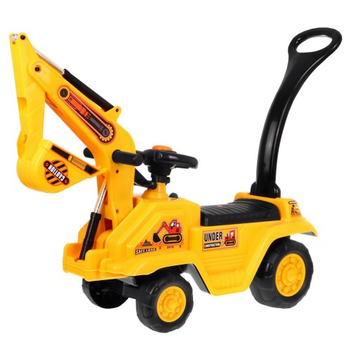 Odrážadlo Tlačná rukoväť Bager pre deti + Pohyblivá lopata + Klaxon + Skrytý Nočník + Prilba
