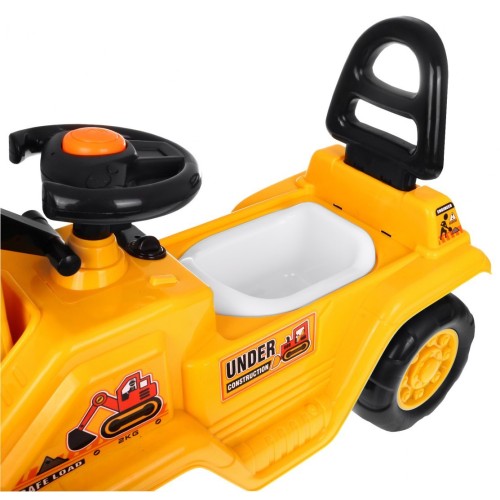 Odrážadlo Tlačná rukoväť Bager pre deti + Pohyblivá lopata + Klaxon + Skrytý Nočník + Prilba