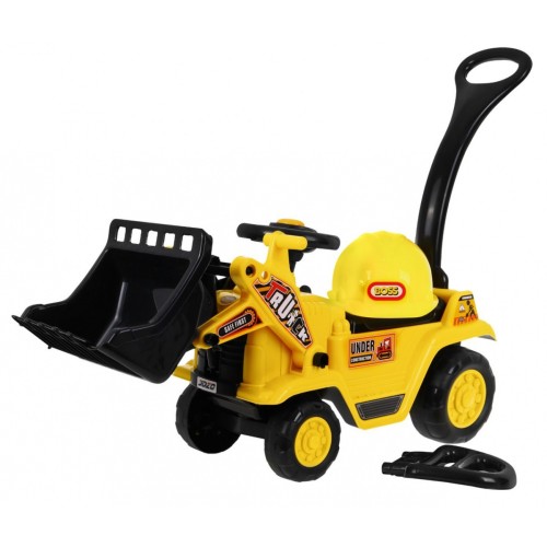 Odrážadlo Tlačná rukoväť Buldozér pre deti + Pohyblivá lopata + Klaxon + Skrytý Nočník + Prilba