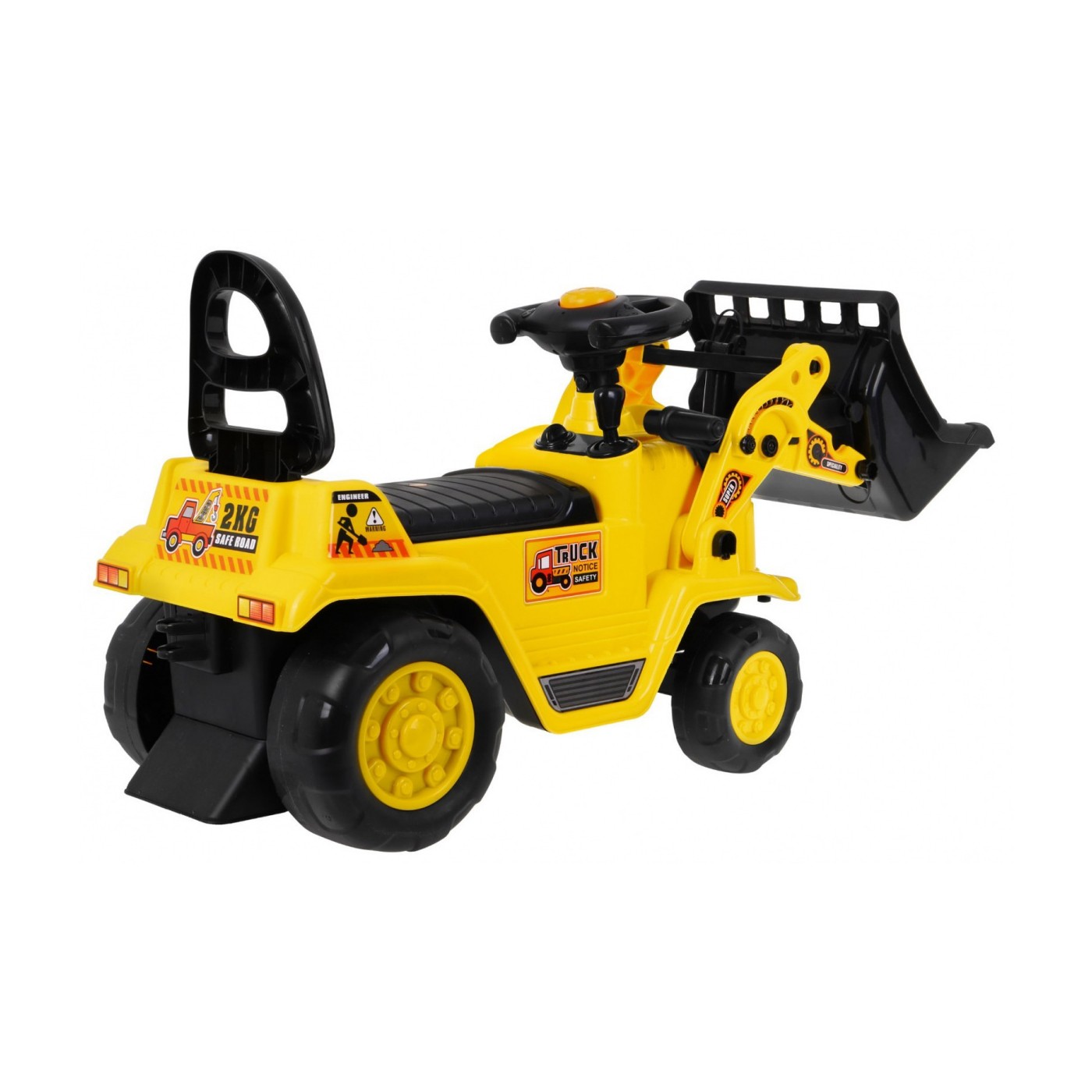 Odrážadlo Tlačná rukoväť Buldozér pre deti + Pohyblivá lopata + Klaxon + Skrytý Nočník + Prilba
