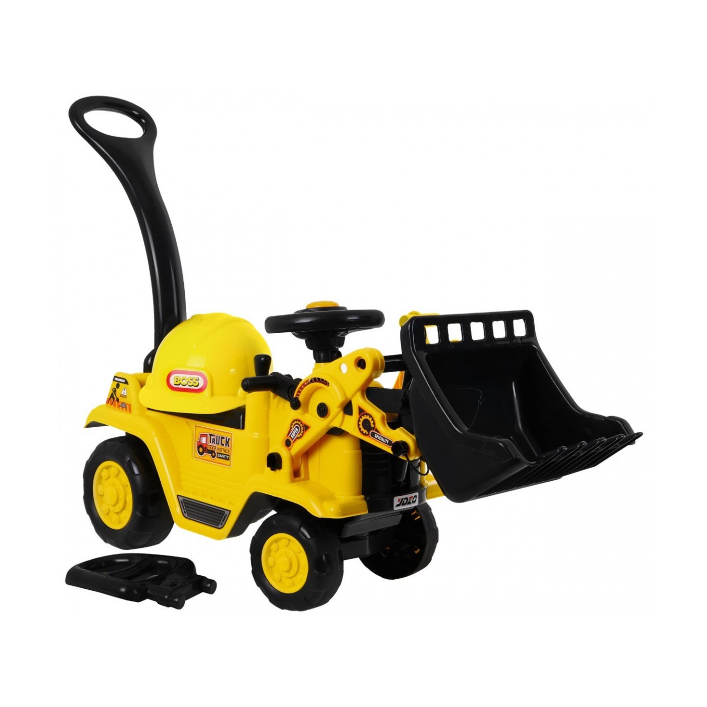 Odrážadlo Tlačná rukoväť Buldozér pre deti + Pohyblivá lopata + Klaxon + Skrytý Nočník + Prilba