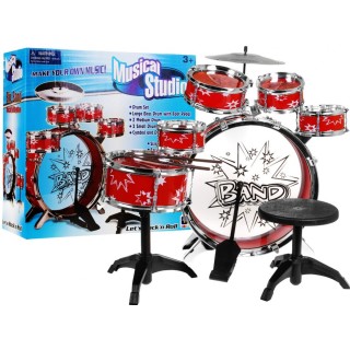 6-bubnové Bicie pre deti 3+ červený 8 el. + Stolička Tanier 2 Palice