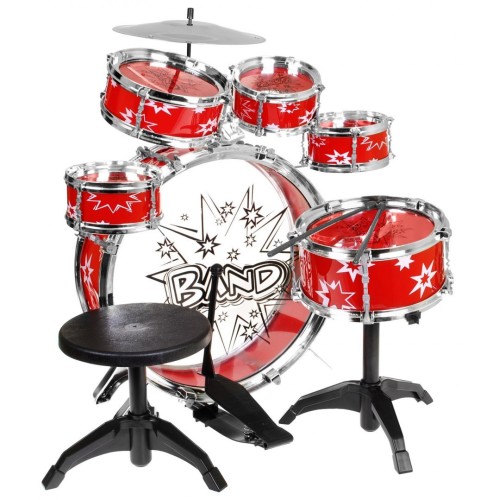 6-bubnové Bicie pre deti 3+ červený 8 el. + Stolička Tanier 2 Palice