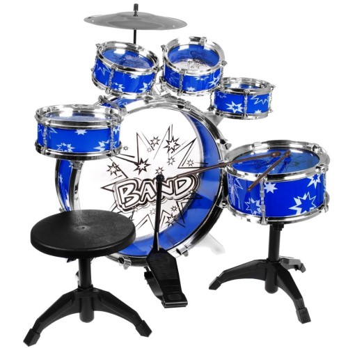 6-bubnová Bicie pre deti 3+ modrá 8 el. + Stolička Tanier 2 Palice