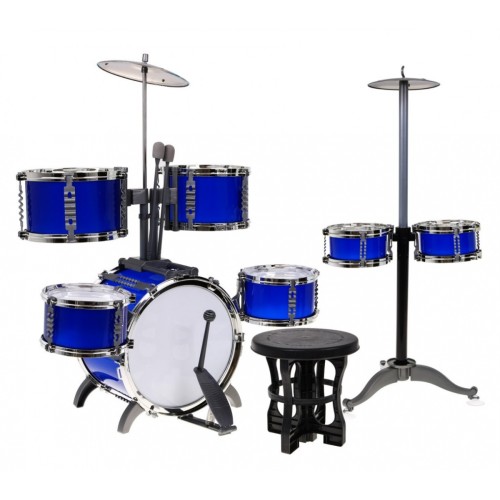 Modré 7-bubnová Bicie pre deti 5+ Stolička + 2 Taniere + 2 Palice 12 el.