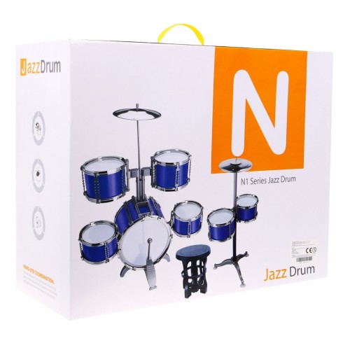 Modré 7-bubnová Bicie pre deti 5+ Stolička + 2 Taniere + 2 Palice 12 el.