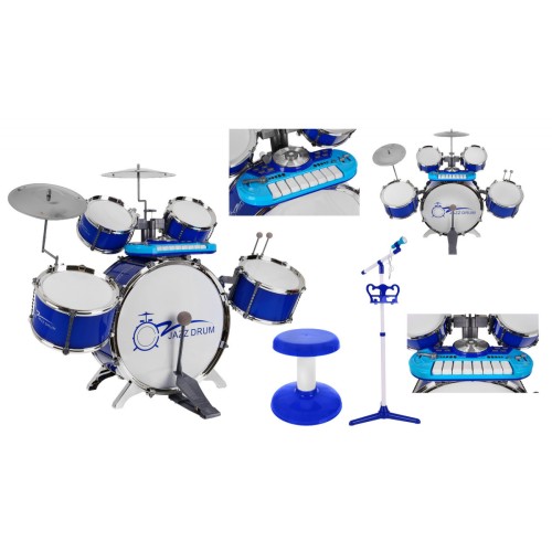 Hudobný súbor Bicie + Klávesnica + Mikrofón pre deti 3+ modrý Zvuky Svetlá
