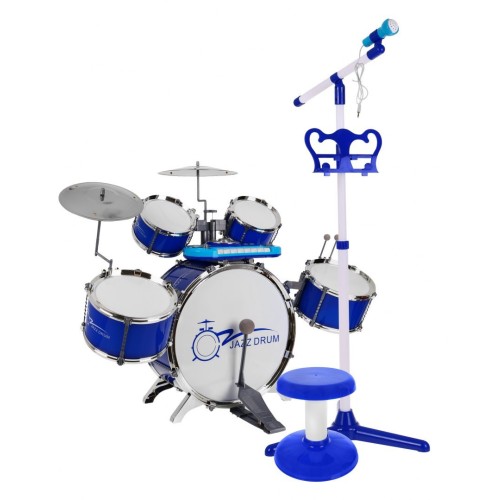 Hudobný súbor Bicie + Klávesnica + Mikrofón pre deti 3+ modrý Zvuky Svetlá