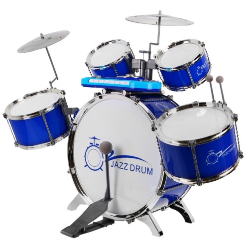 Hudobný súbor Bicie + Klávesnica + Mikrofón pre deti 3+ modrý Zvuky Svetlá