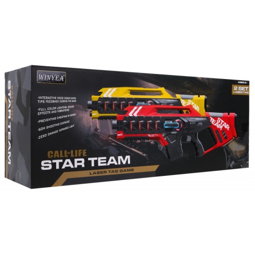 Sada 2 laserových pištolí pre deti 8+ Laser Tag Červený Žltý 4 tímy + 4 druhy zbraní