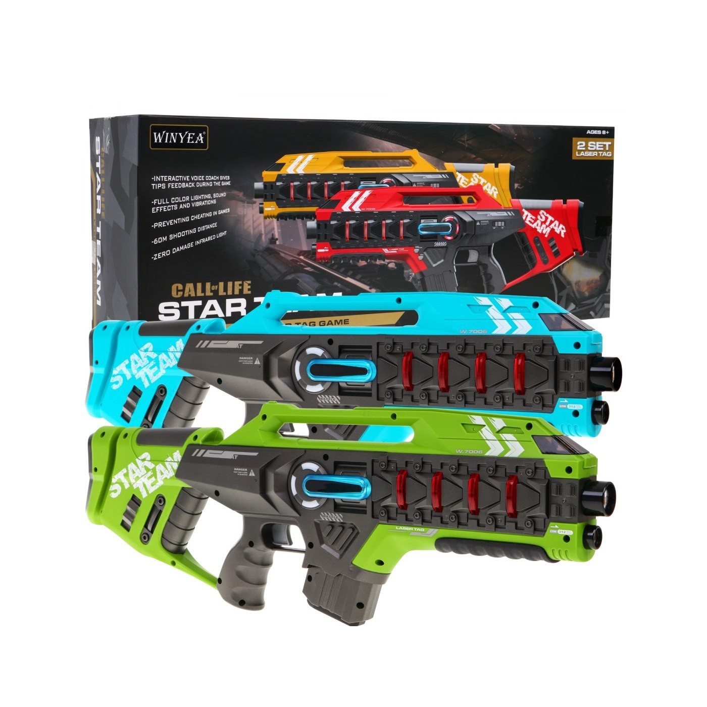 Sada 2 pištolí laserových pre deti 8+ Laser Tag Modrý Zelený 4 tímy + 4 druhy zbraní