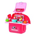 Ružová Kuchyňa batoh 2v1 pre deti 3+ Rozkladací pult + Hrnce + Príslušenstvo 24 el.
