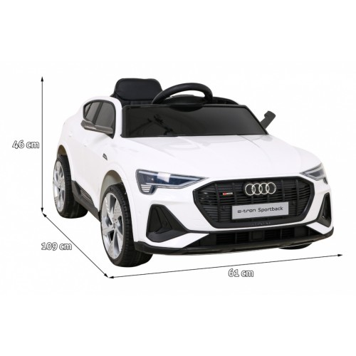 Audi E-Tron Sportback pre deti Biely + Ovládač + Pohon 4x4 + Pomalý štart + Rádio MP3 + LED
