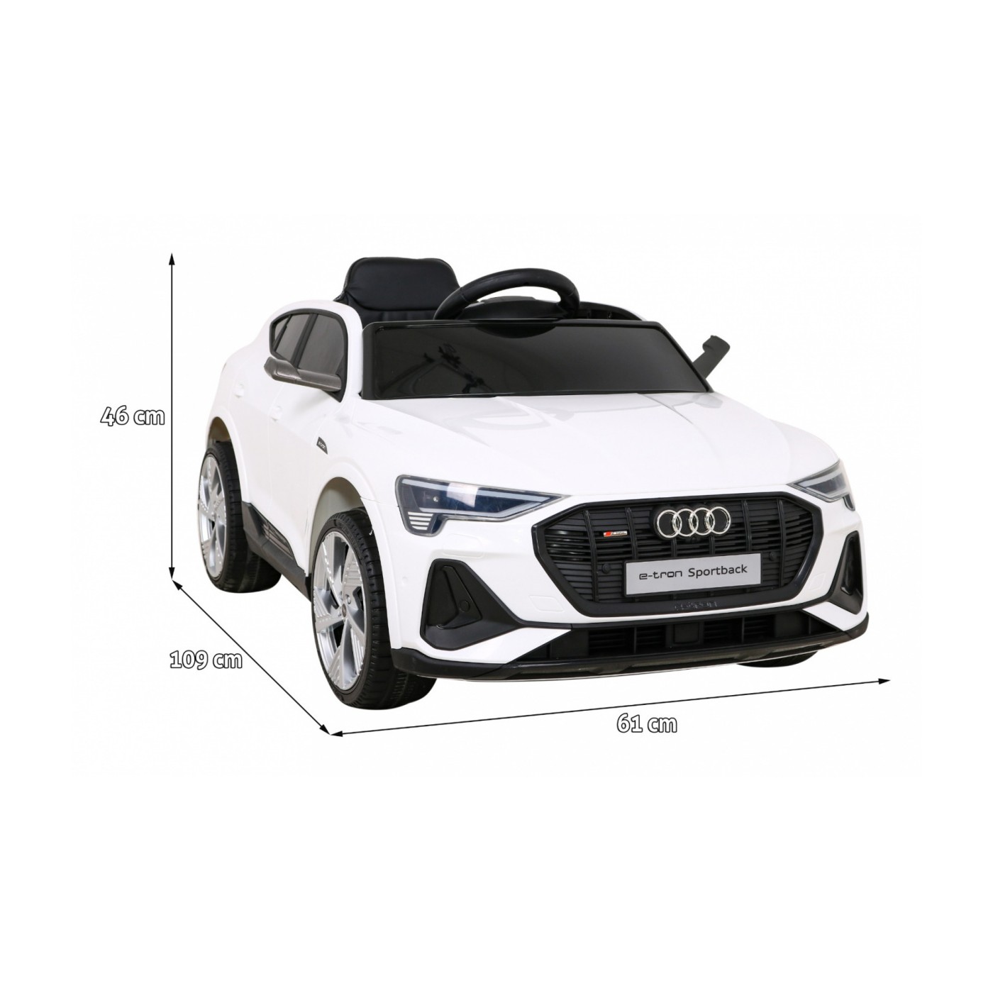 Audi E-Tron Sportback pre deti Biely + Ovládač + Pohon 4x4 + Pomalý štart + Rádio MP3 + LED