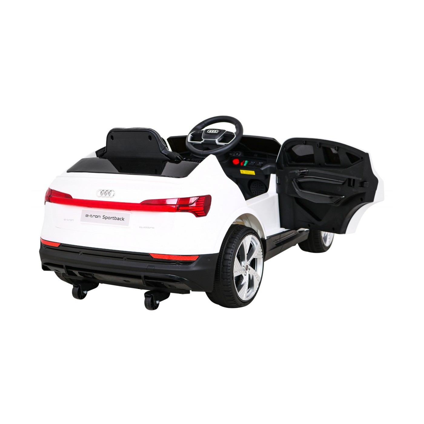 Audi E-Tron Sportback pre deti Biely + Ovládač + Pohon 4x4 + Pomalý štart + Rádio MP3 + LED