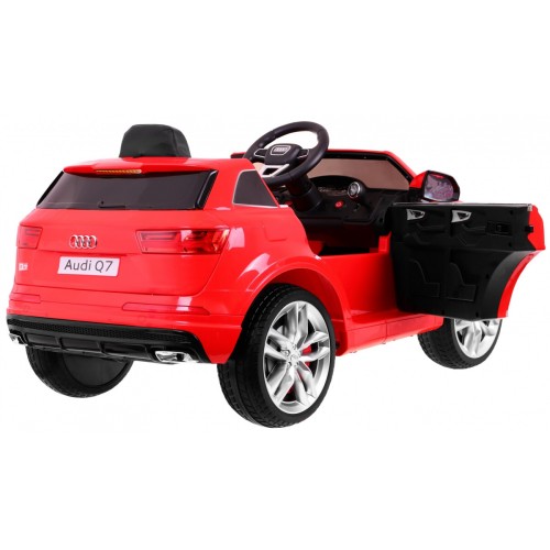 Audi Q7 Quattro S-Line na batériu Červený + Ovládač + Pomalý štart + EVA + Rádio MP3 LED