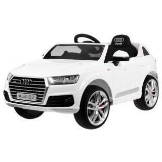 Audi Q7 Quattro S-Line na batériu Lakovaný Biely + Ovládač + Pomalý štart + EVA + Rádio MP3