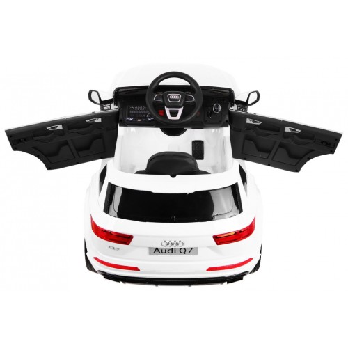 Audi Q7 Quattro S-Line na batériu Lakovaný Biely + Ovládač + Pomalý štart + EVA + Rádio MP3