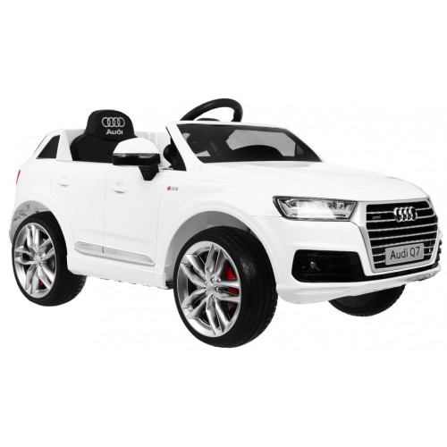 Audi Q7 Quattro S-Line na batériu Lakovaný Biely + Ovládač + Pomalý štart + EVA + Rádio MP3
