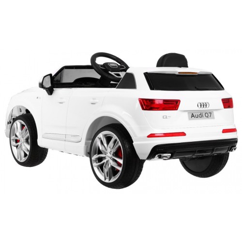 Audi Q7 Quattro S-Line na batériu Lakovaný Biely + Ovládač + Pomalý štart + EVA + Rádio MP3