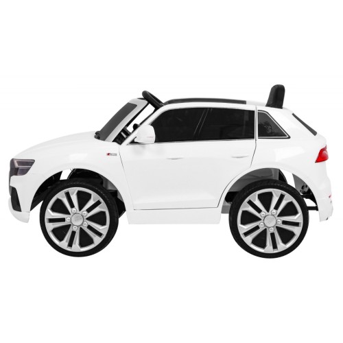 Audi Q8 Lift na batériu pre deti Biely + Ovládač + EVA + Pomalý štart + MP3 USB + LED