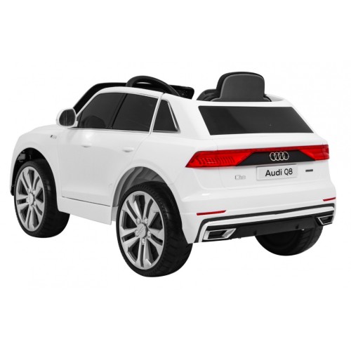 Audi Q8 Lift na batériu pre deti Biely + Ovládač + EVA + Pomalý štart + MP3 USB + LED