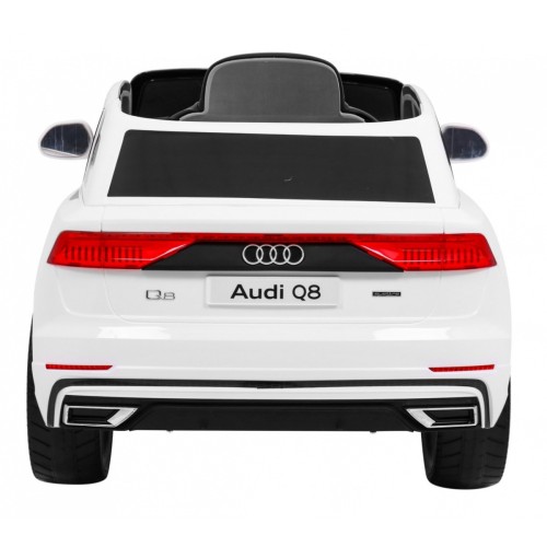 Audi Q8 Lift na batériu pre deti Biely + Ovládač + EVA + Pomalý štart + MP3 USB + LED