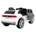 Audi Q8 Lift na batériu pre deti Biely + Ovládač + EVA + Pomalý štart + MP3 USB + LED