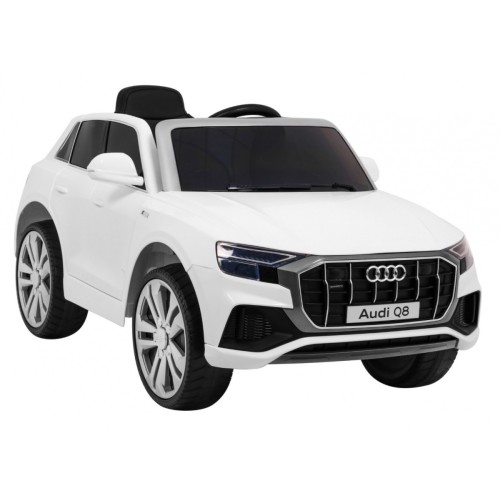 Audi Q8 Lift na batériu pre deti Biely + Ovládač + EVA + Pomalý štart + MP3 USB + LED