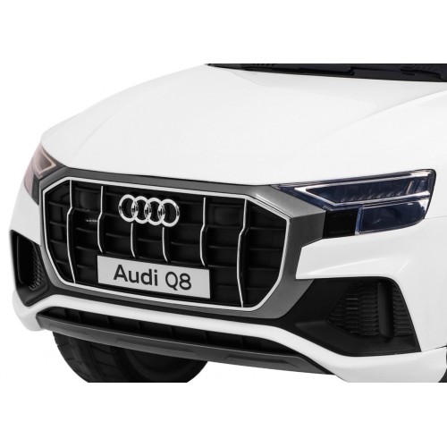 Audi Q8 Lift na batériu pre deti Biely + Ovládač + EVA + Pomalý štart + MP3 USB + LED