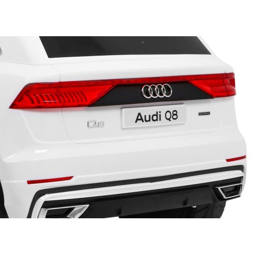 Audi Q8 Lift na batériu pre deti Biely + Ovládač + EVA + Pomalý štart + MP3 USB + LED