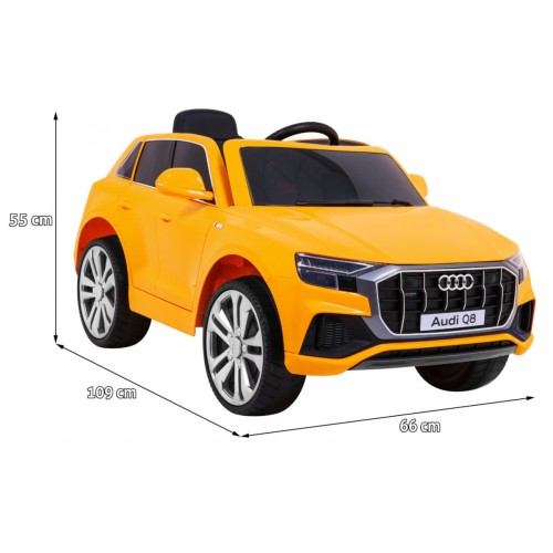Audi Q8 Lift na batériu pre deti Žltý + Ovládač + EVA + Pomalý štart + MP3 USB + LED