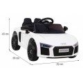 Audi R8 na batériu pre deti Biely + Ovládač + EVA + Pomalý štart + MP3 LED