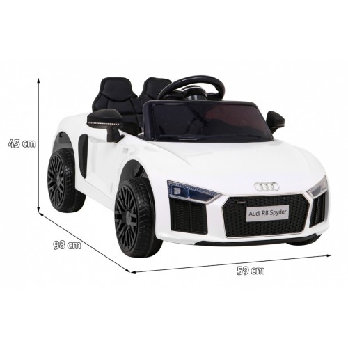Audi R8 na batériu pre deti Biely + Ovládač + EVA + Pomalý štart + MP3 LED