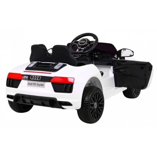 Audi R8 na batériu pre deti Biely + Ovládač + EVA + Pomalý štart + MP3 LED