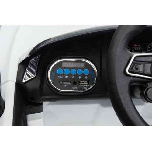 Audi R8 na batériu pre deti Biely + Ovládač + EVA + Pomalý štart + MP3 LED