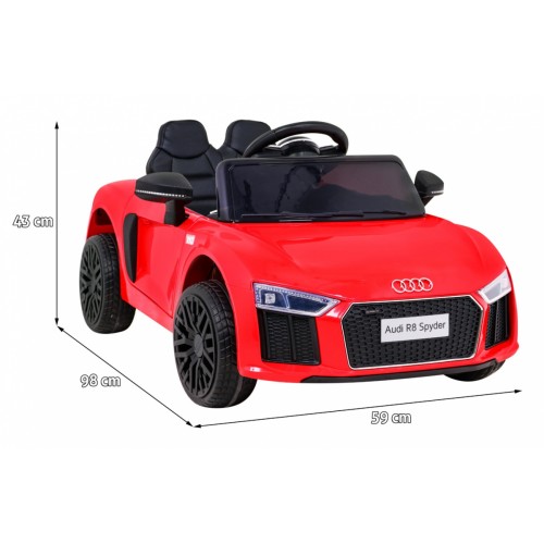 Audi R8 na batériu pre deti Červený + Ovládač + EVA + Pomalý štart + MP3 LED
