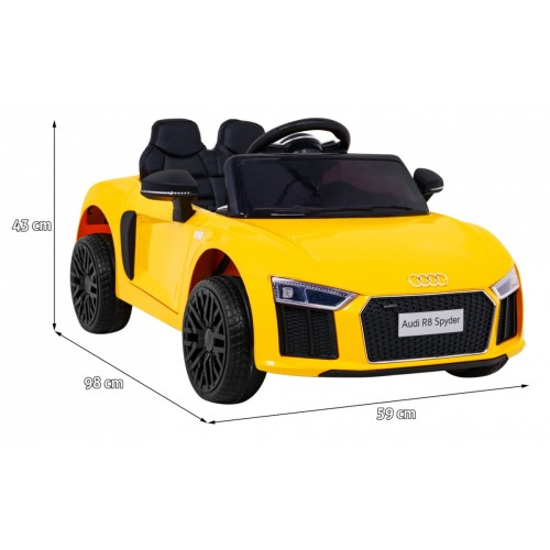 Audi R8 na batériu pre deti Žltý + Ovládač + EVA + Pomalý štart + MP3 LED