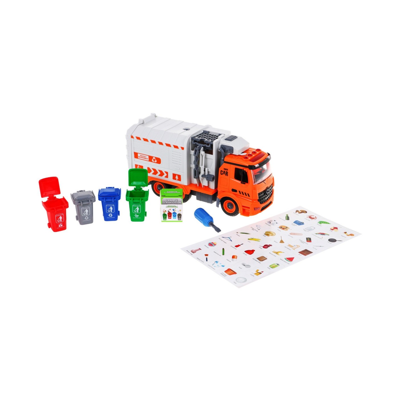 Interaktívne smetiarske auto pre deti 3+ Výučba ekológie + 4 kontajnery + Karta so smetím