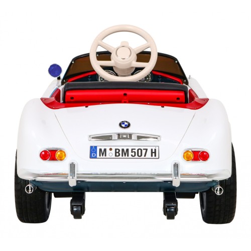 Autíčko BMW 507 Retro elektrické pre deti Biele + Audio LED + Ovládač + Ekokoža + EVA + Pomalý štart