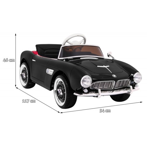 Autíčko BMW 507 Retro elektrické pre deti Čierne + Audio LED + Ovládač + Ekokoža + EVA + Pomalý štart