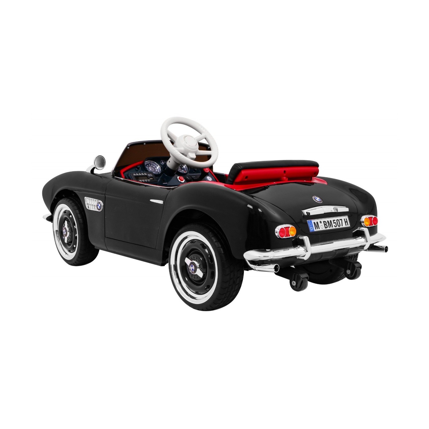 Autíčko BMW 507 Retro elektrické pre deti Čierne + Audio LED + Ovládač + Ekokoža + EVA + Pomalý štart